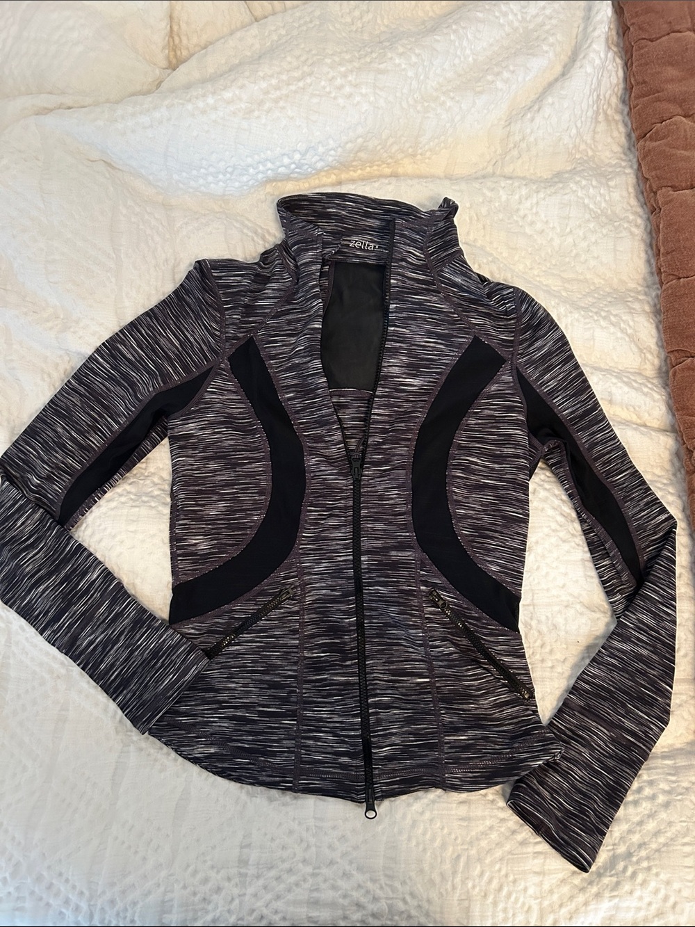 Zella Black & Gray Space-Dye Zip Active Jacket